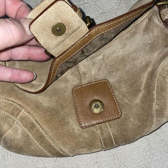 Vintage Y2K Coach Hobo Soho Buckle Flap Shoulder Bag Tan Brown Suede Leather - Picture 8 of 13
